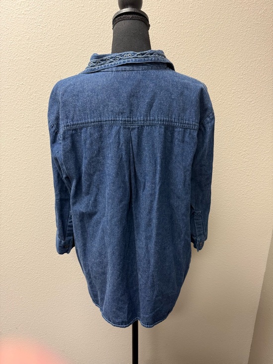 New Direction Denim Embroidered Tunic 1X Boho Western Button Shirt Top - Picture 5 of 10